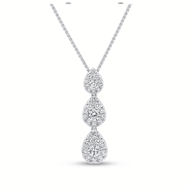 Triple Cluster Diamond Set 0.89ct Drop Pendant