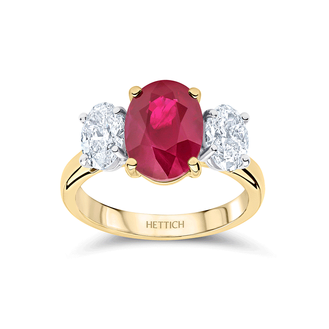 Ruby 3.03ct and Diamonds Three Stone Ring