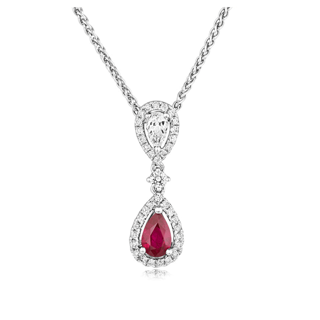 Ruby 0.44ct and Diamond Cluster Pendant